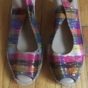 Multi-color wedge espadrille heels with open toe